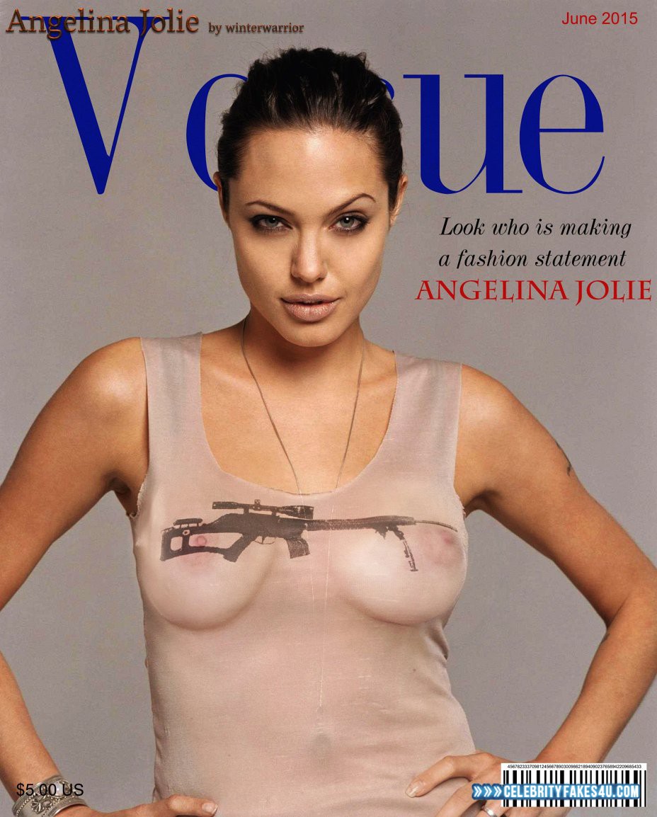 Angelina Jolie Fake, Horny, Magazine Cover, Nude, See-Thru, Tits, Porn