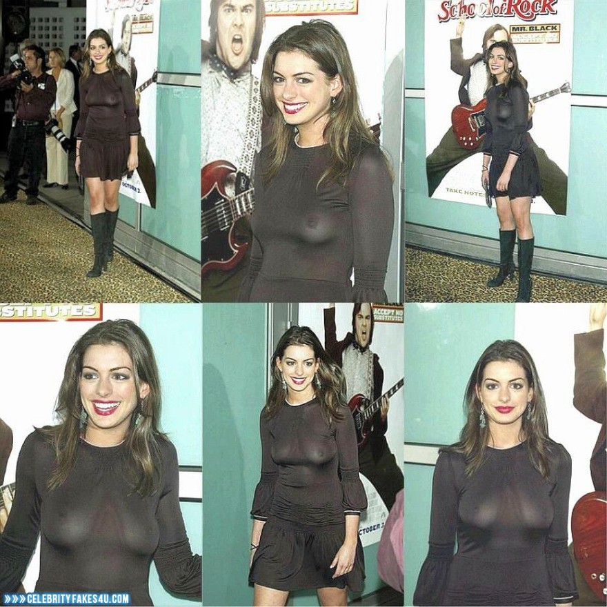 Anne Hathaway Fake, Nude, Public, See-Thru, Tits, Porn