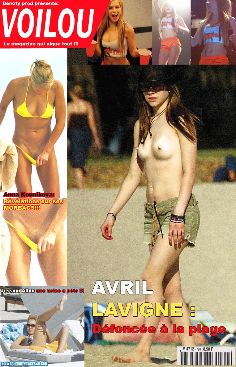 Avril Lavigne Fake, Beach, Magazine Cover, Nude, Outdoor, Public, Tits, Topless, Voyeur, Porn