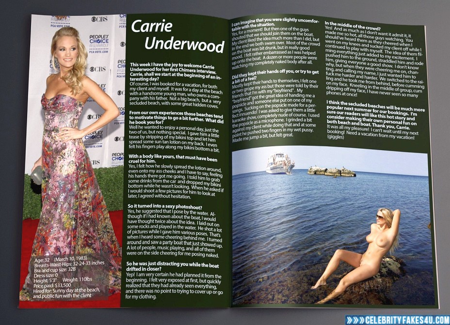 Carrie Underwood Fake, Beach, Captioned, Magazine Cover, Nude, Porn