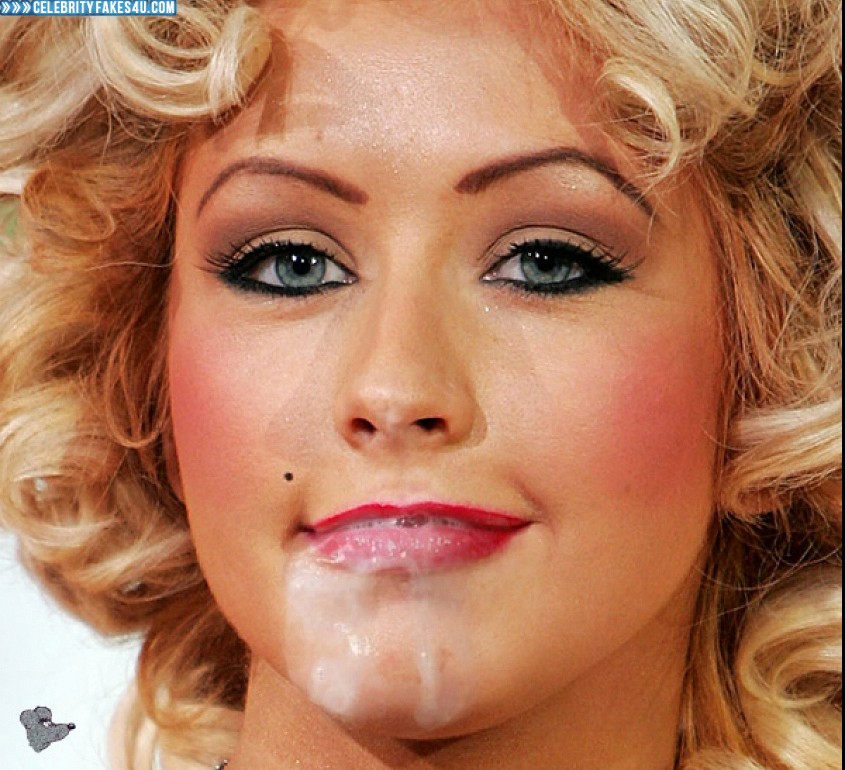 Christina Aguilera Fake, Blonde, Cum Facial, Lipstick, Swallowing Cum, Porn