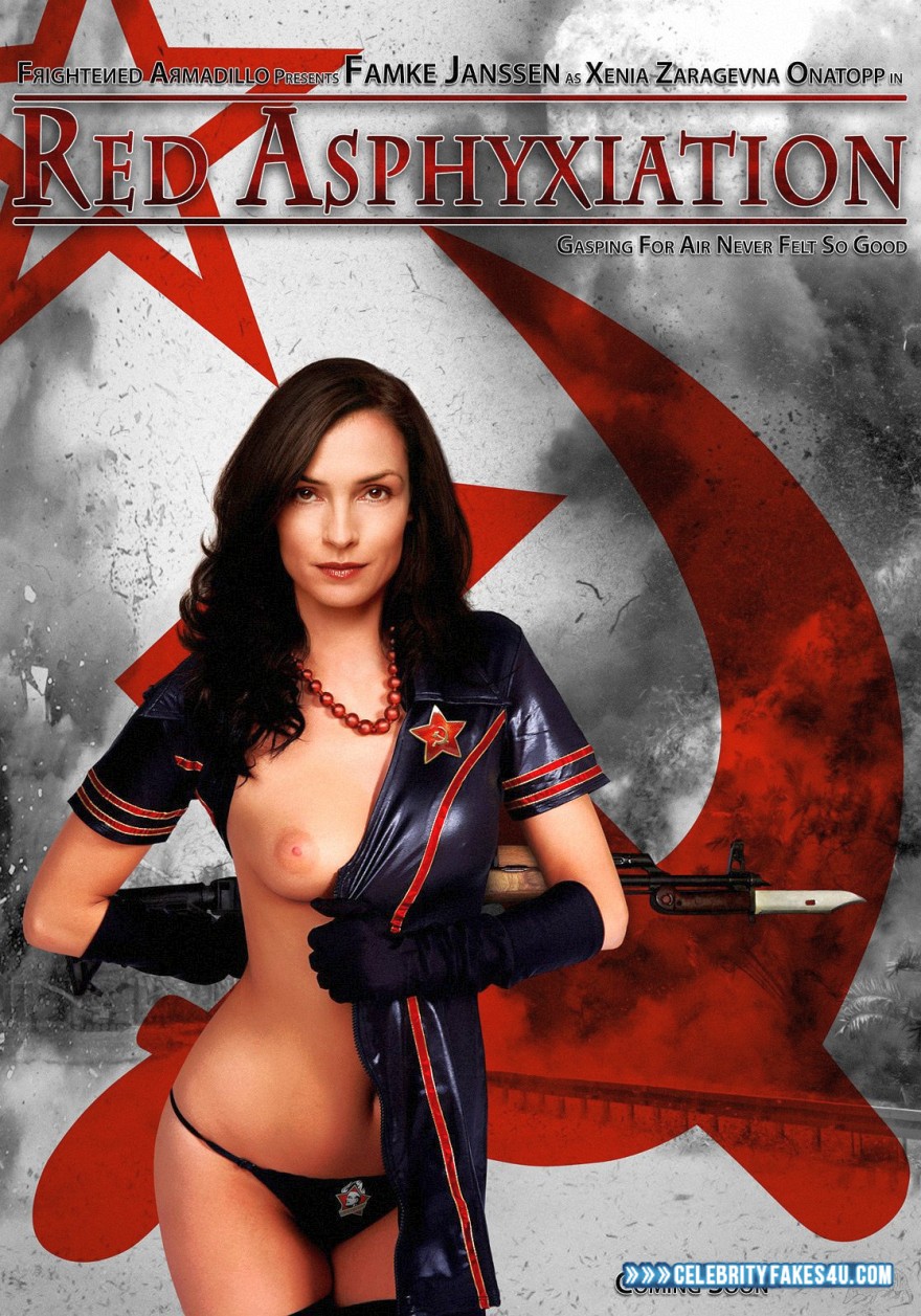 Famke Janssen Fake, Brunette Hair, Costume, Movie Cover, Nude, Tits, Porn