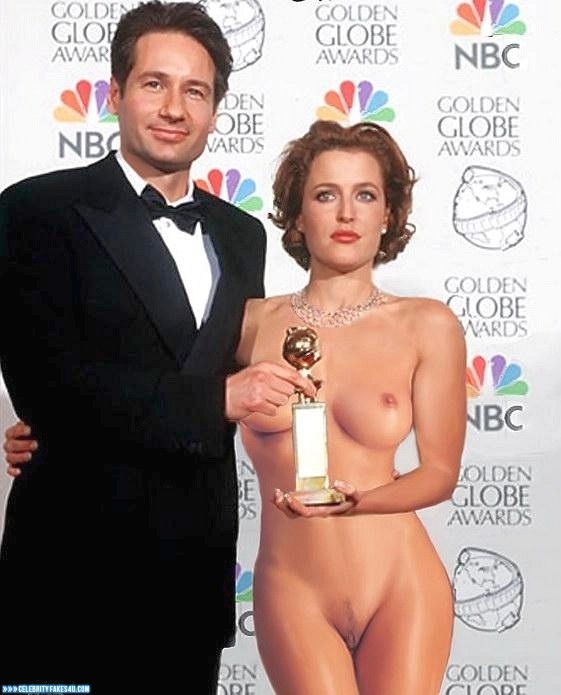 Gillian Anderson Fake, Naked Body / Fully Nude, Public, Red Carpet Event, Very Nice Tits, Porn