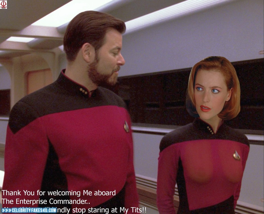 Gillian Anderson Fake, Captioned, See-Thru, Star Trek, Tits, Porn