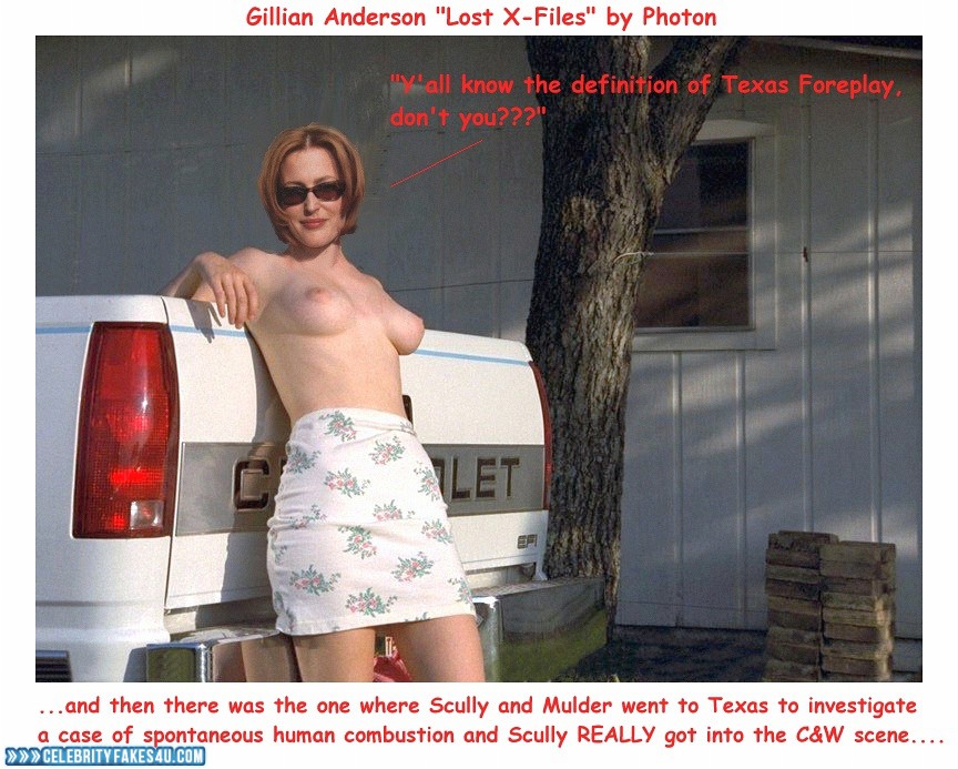 Gillian Anderson Fake, Captioned, Public, Topless, Voyeur, Porn