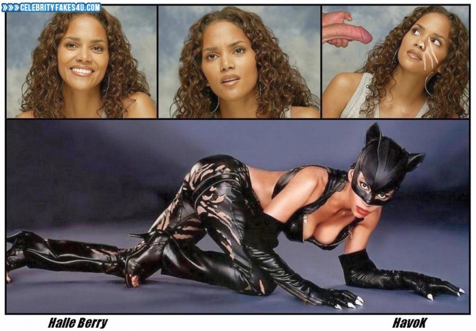 Halle Berry Fake, Catwoman, Costume, Cum Facial, Cumshot, Leather, Series, Sex, Tits, Very Nice Tits, Porn