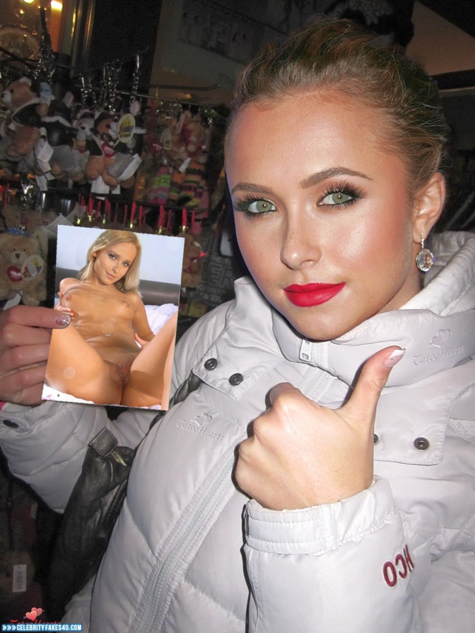 Hayden Panettiere Fake, Blonde, Legs Spread, Lipstick, Public, Squeezing Breasts, Porn