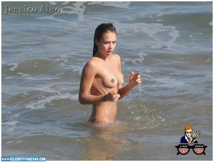 Jessica Alba Fake, Beach, Nude, Outdoor, Public, Tits, Voyeur, Wet, Porn