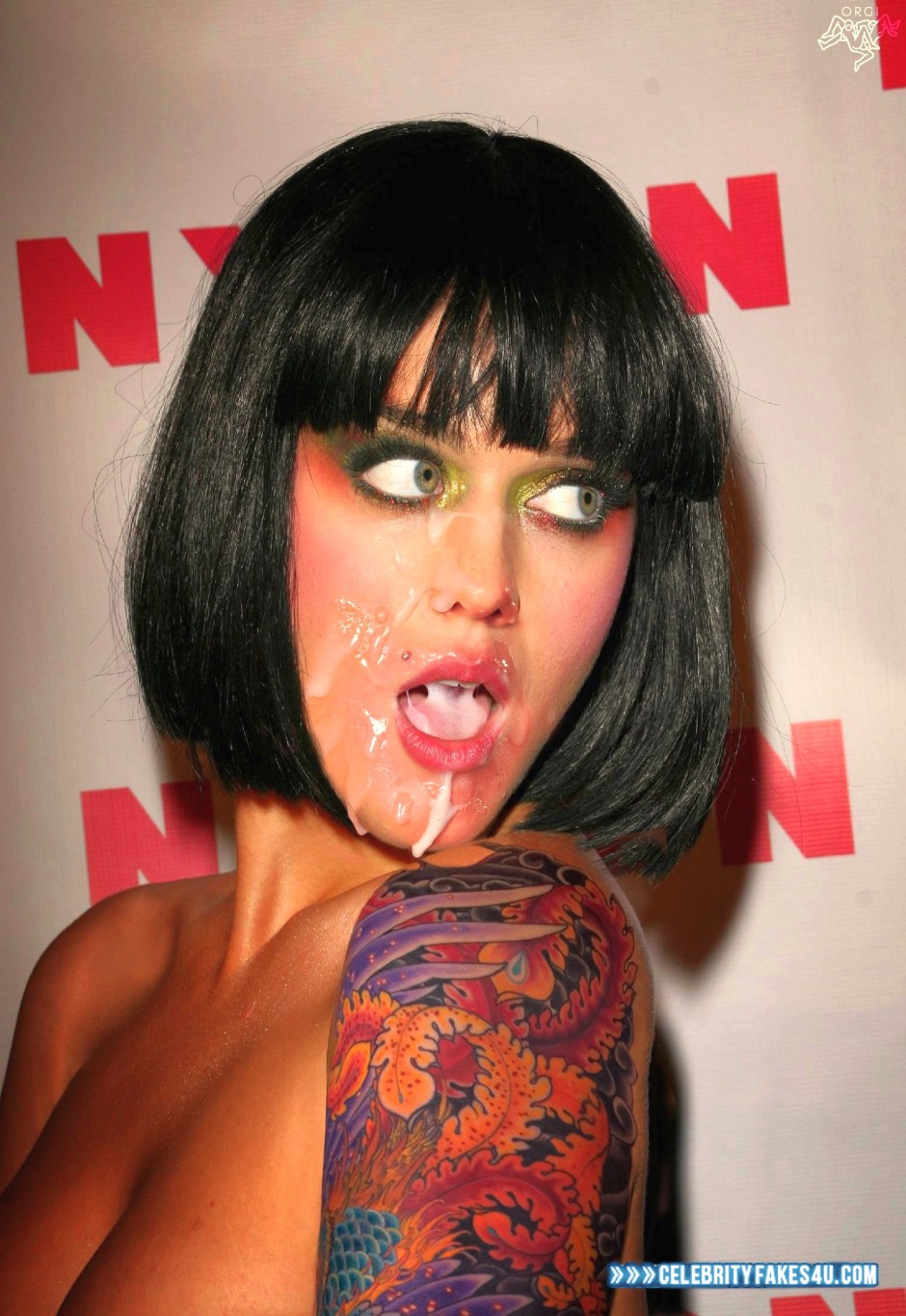 Katy Perry Fake, Cum Facial, Cumshot, Horny, Lipstick, Tattoos, Porn