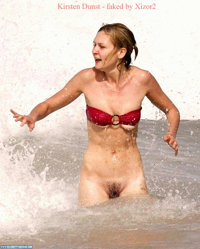 Kirsten Dunst Fake, Beach, Nude, Outdoor, Pantiless, Voyeur, Porn