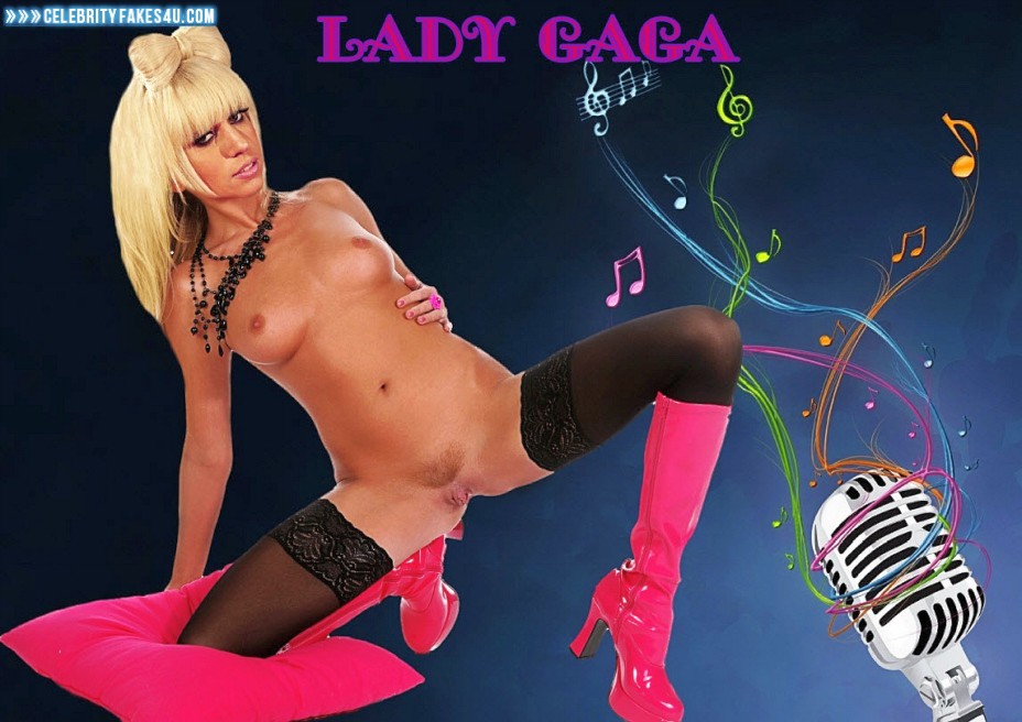 Lady Gaga Fake, Blonde, Legs Spread, Small Tits, Stockings, Porn