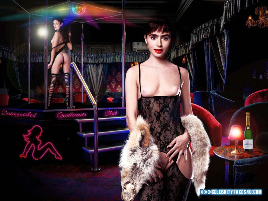 Lily Collins Fake, Ass, Lingerie, Lipstick, Nude, Stockings, Tits, Porn