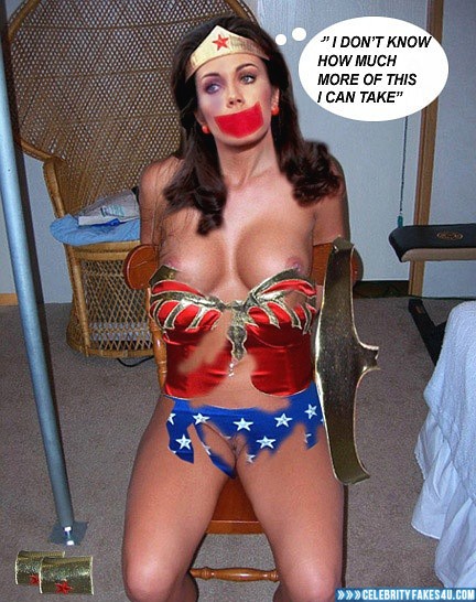 Lynda Carter Fake, Bondage, Captioned, Panties Pulled Aside, Tit Slip, Wonder Woman, Porn