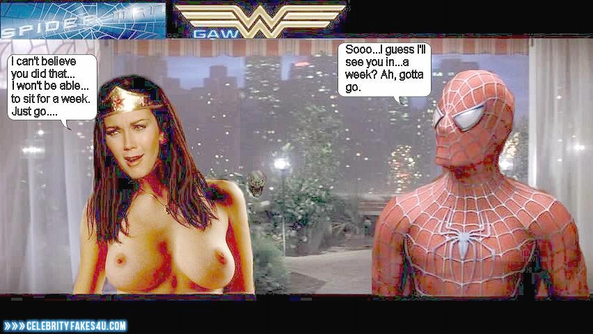 Lynda Carter Fake, Captioned, Spider-Man, Tits, Wonder Woman, Porn