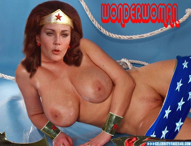 Lynda Carter Fake, Big Tits, Camel Toe, Panties Pulled Down, Shaved Pussy, Wonder Woman, Porn