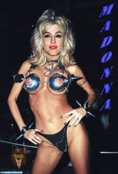 Madonna Fake, Blonde, Lipstick, Nude, Public, Thong, Tits, Porn