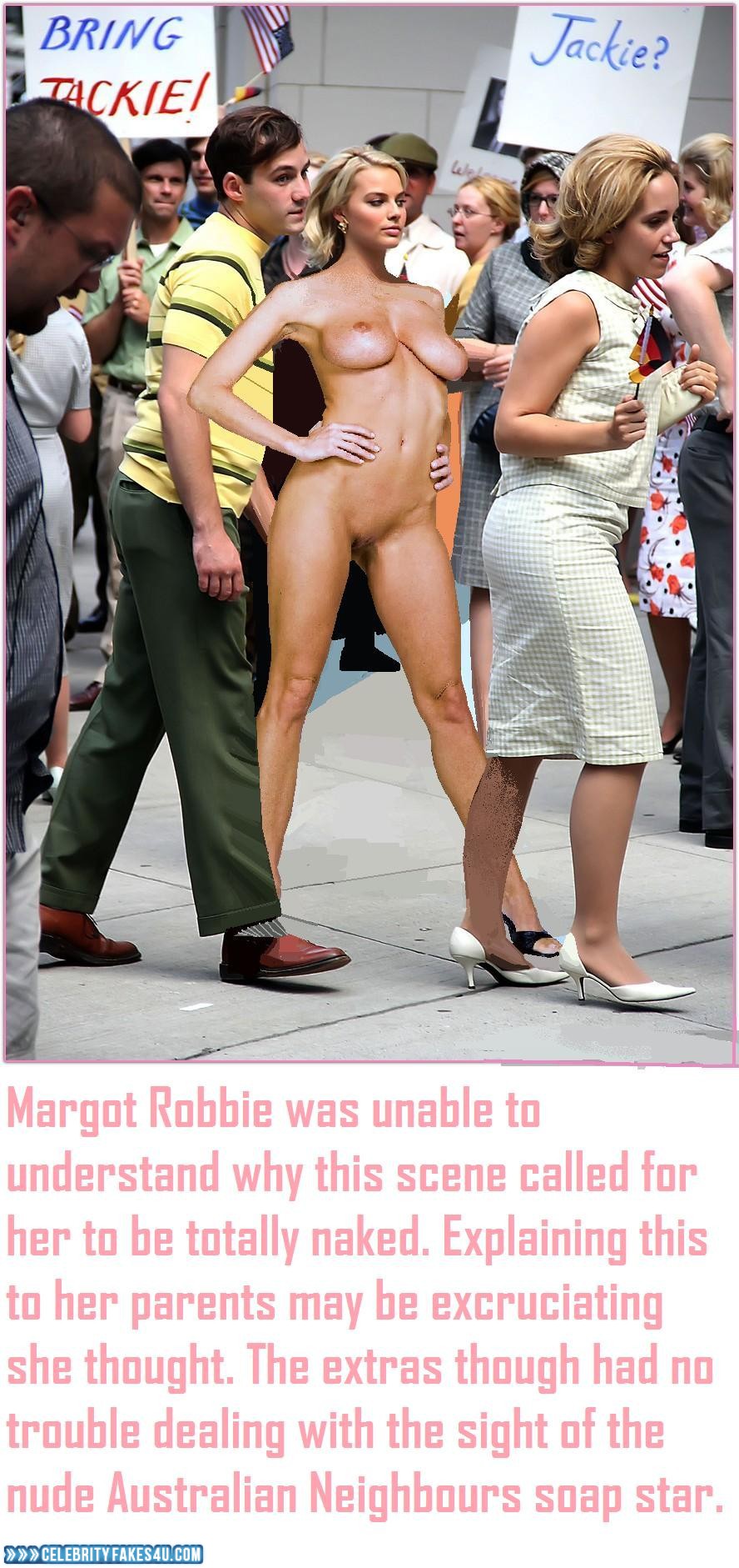 Margot Robbie Fake, Naked Body / Fully Nude, Nude, Public, Sexy Legs, Tits, Porn