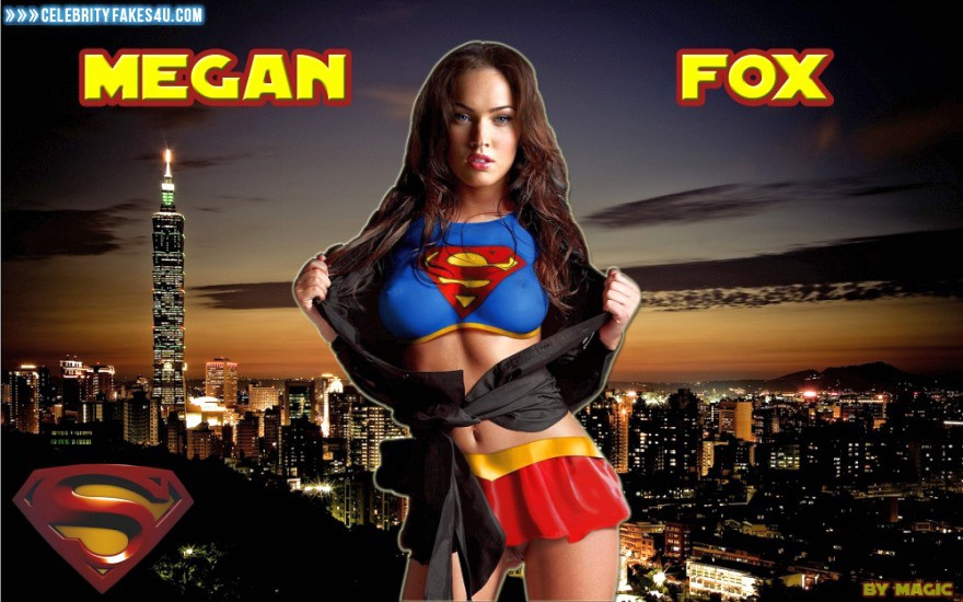 Megan Fox Fake, Costume, Flashing Tits, Series, Skirt, Supergirl, Tits, Porn
