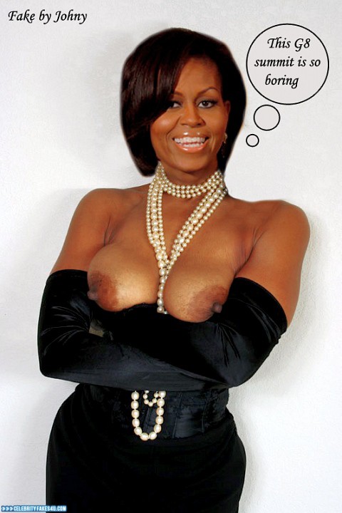 Michelle Obama Fake, Captioned, Squeezing Breasts, Porn