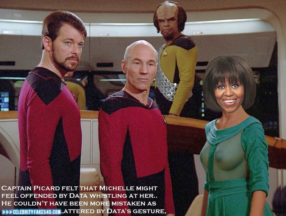 Michelle Obama Fake, Captioned, See-Thru, Star Trek, Tits, Porn