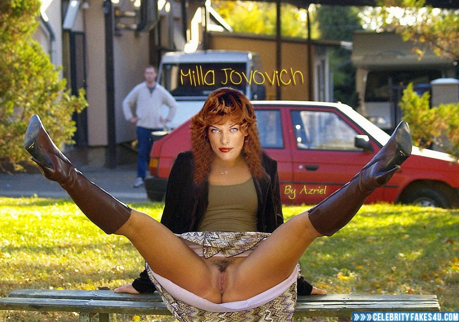 Milla Jovovich Fake, Legs Spread, Pantiless, Public, Upskirt, Porn