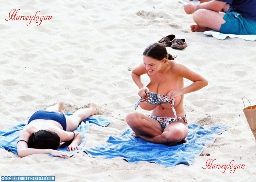 Natalie Portman Fake, Beach, Huge Tits, Outdoor, Public, Tits, Topless, Voyeur, Porn