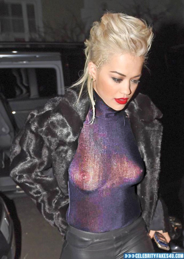 Rita Ora Fake, Blonde, Lipstick, Nude, Public, See-Thru, Tits, Voyeur, Porn