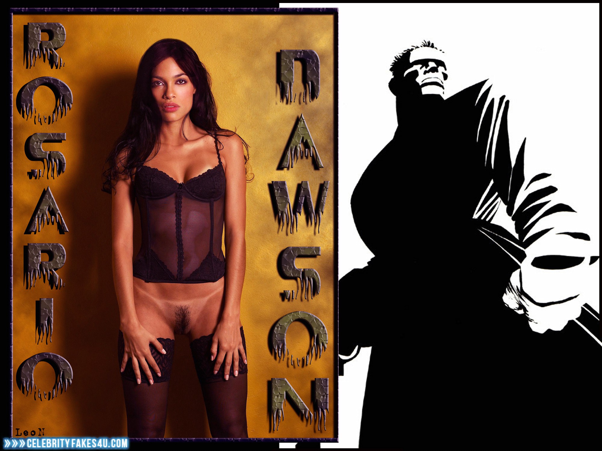 Rosario Dawson Fake, Lingerie, Nude, Pantiless, Stockings, Tan Lines, Porn