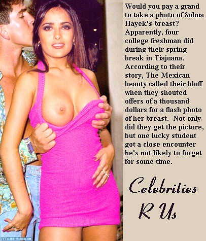 Salma Hayek Fake, Captioned, Flashing Tits, Porn