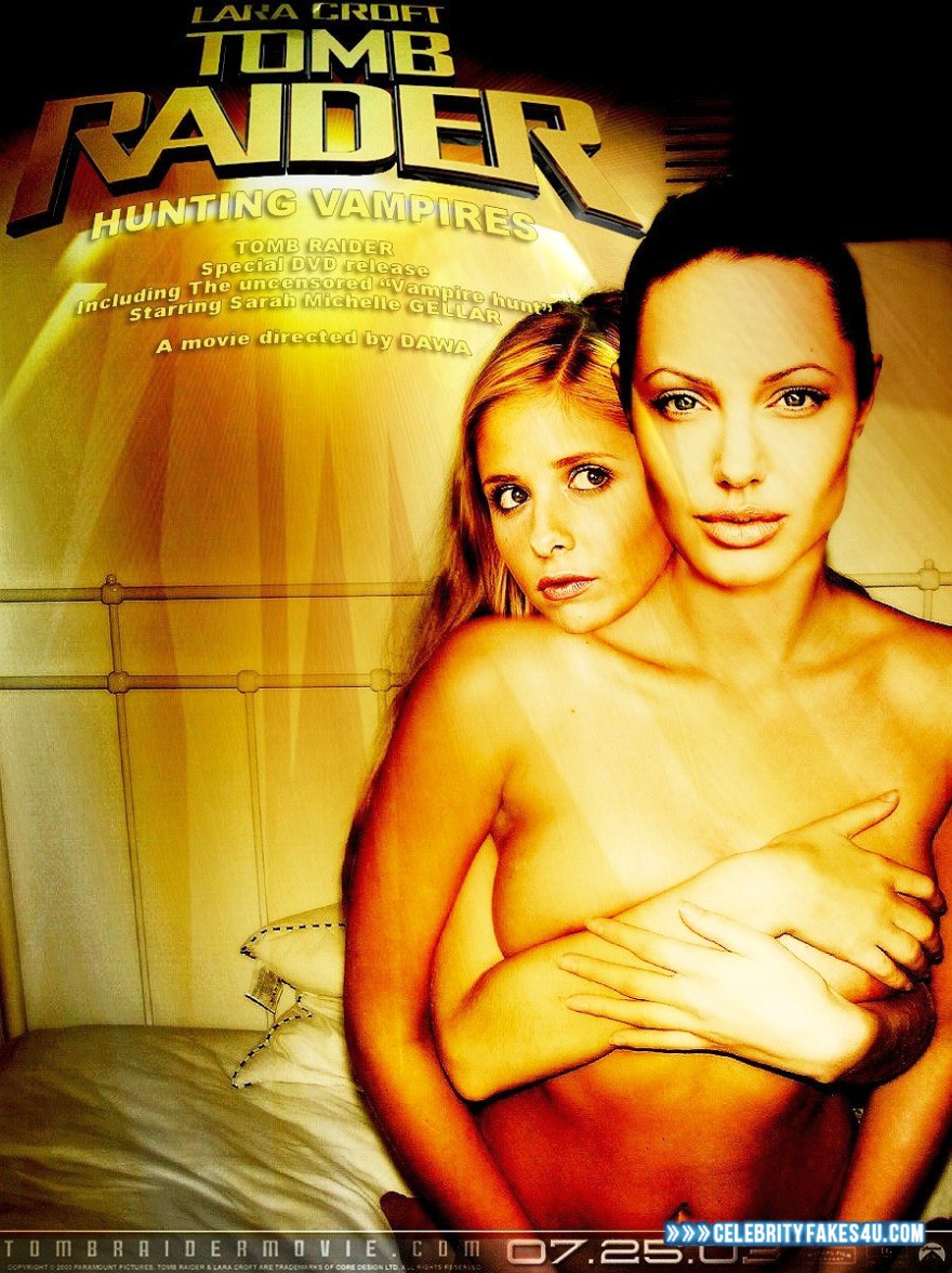 Sarah Michelle Gellar Fake, Lesbian, Series, Squeezing Breasts, Tits, Tomb Raider, Porn