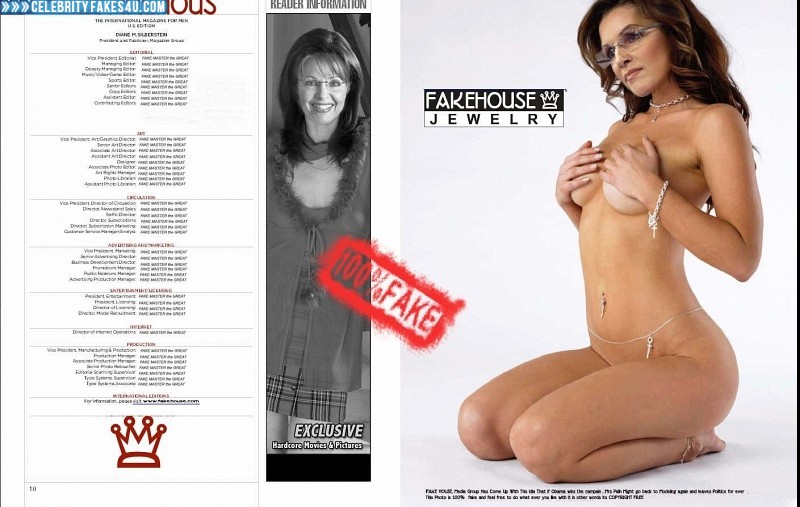 Sarah Palin Fake, Glasses, Naked Body / Fully Nude, Squeezing Breasts, Porn