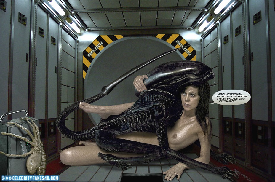 Sigourney Weaver Fake, Alien (Movie), Captioned, Sex, Tits, Porn