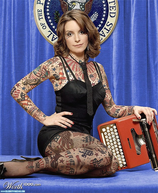 Tina Fey Fake, Lingerie, Tattoos, Porn