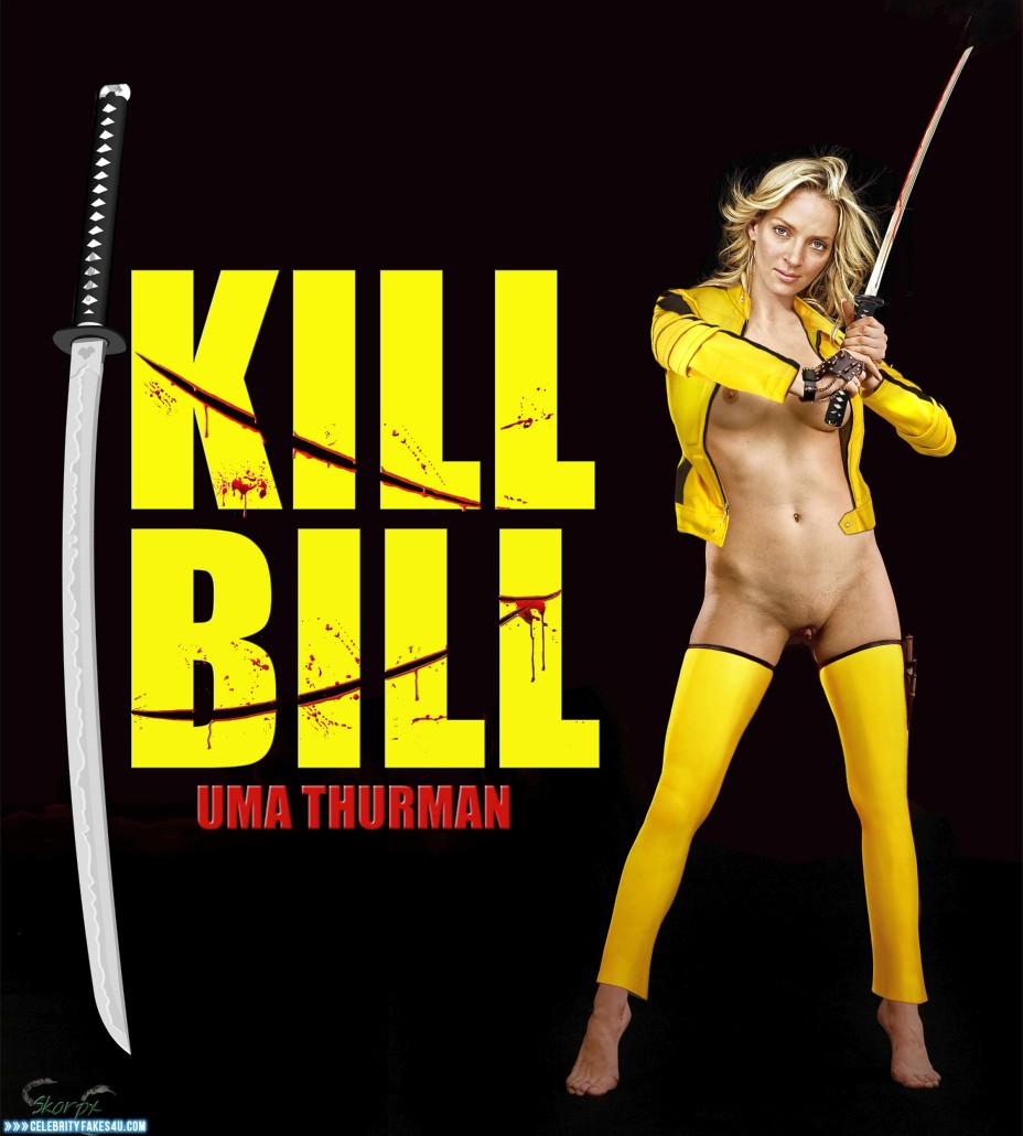 Uma Thurman Fake, Kill Bill (Film Series), Pantiless, Stockings, Tits, Porn