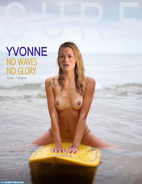 Yvonne Strahovski Fake, Beach, Blonde, Nude, Outdoor, Tits, Wet, Porn